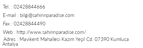 ah nn Paradise Hotel telefon numaralar, faks, e-mail, posta adresi ve iletiim bilgileri